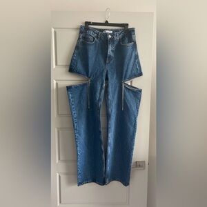 Zara Women's Blue Jeans with slit and rhinestone details